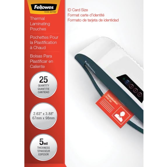 Fellowes Mfg Co. 52007 5 mil 3.88 in. x 2.63 in. Laminating Pouches - Gloss Clear (25/Pack)