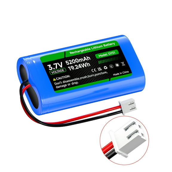5200mAh 3.7V Lithium ion Battery with JST-PH JST 2.54/2P Plug (Not JST-PH 2.0 2-Pin) Rechargeable Battery Pack Lithium for RC Toys, Solar Lighting, Electronic Devices and Bluetooth Speaker(1S2P )