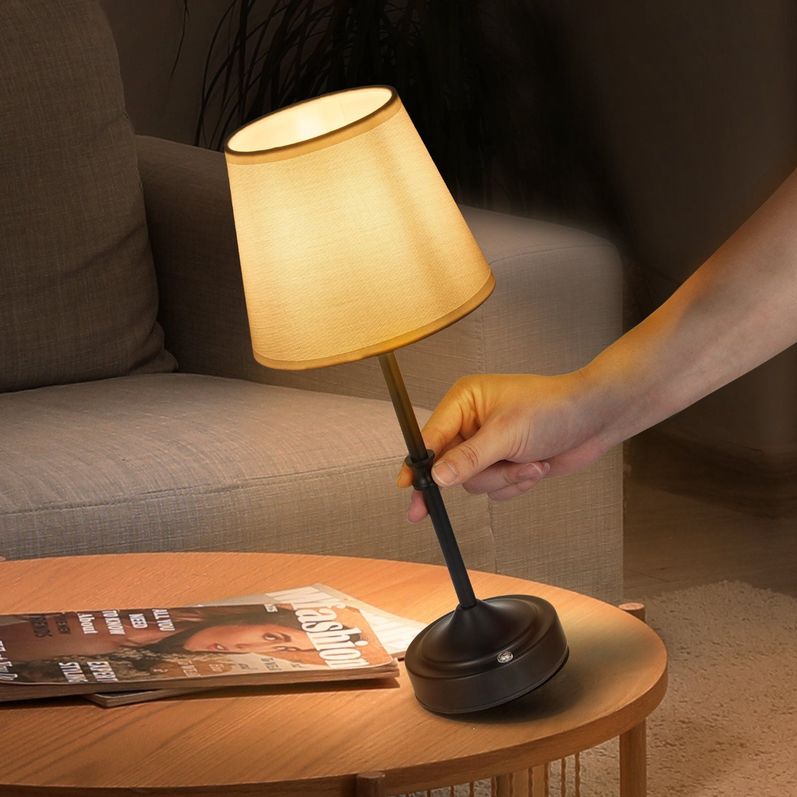 5200mAh Rechargeable Desk Lamp, Cordless Table Lamp with Soft Fabric Shade, 4 Lighting Modes, Black - Energy Saving LED Light