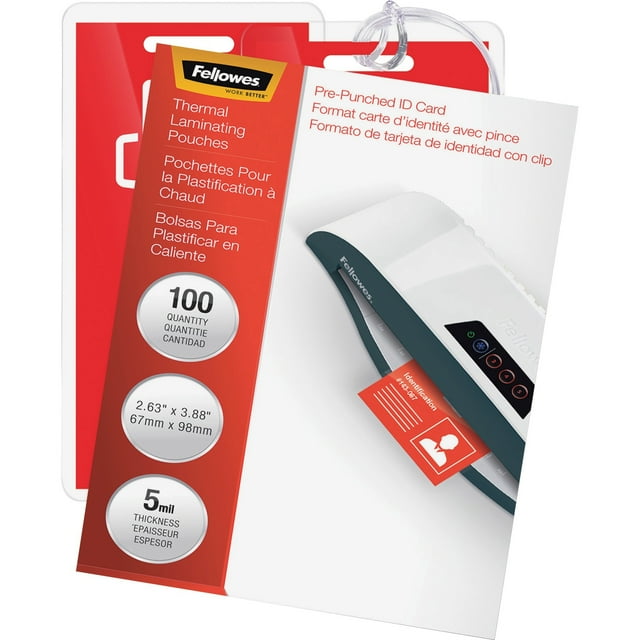 52016 Fellowes Glossy Pouches - ID Tag punched, 5 mil, 100 pack