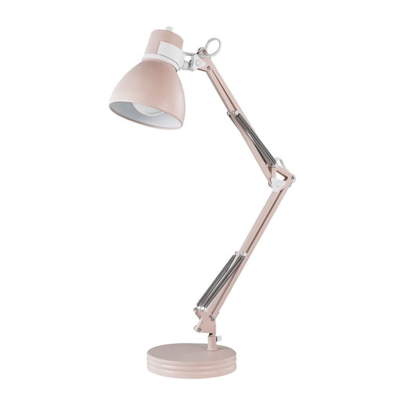52028 28" Swing Arm Architect Desk Lamp Matte Rose Finish White Accents Rotary On Shade Partially Adjustable Modern Lighting For Bedroom Or Office E26 Base