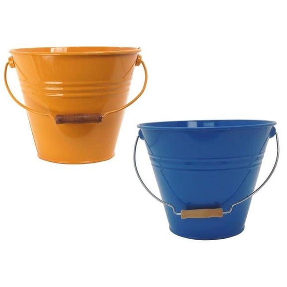 5202E SAFF-B S-2 Enameled Galvanized Steel Recycling Bin-Storage Container, Saffron & Blue - Set of 2