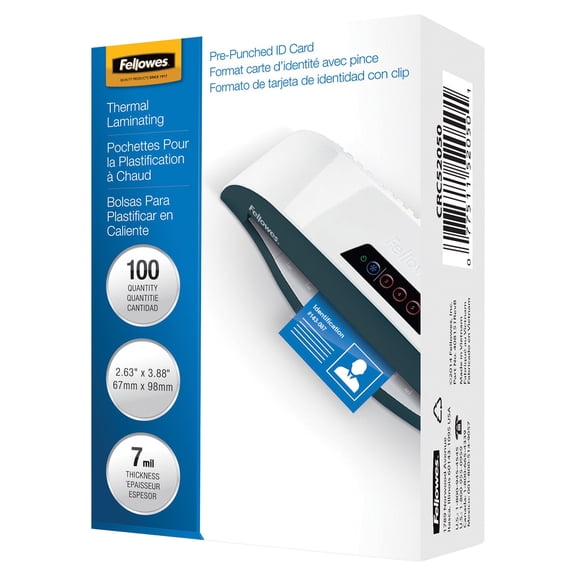 52050 Fellowes Laminating Pouches, 7 mil, 2 5/8 x 3 7/8, ID Size, 100/Pack