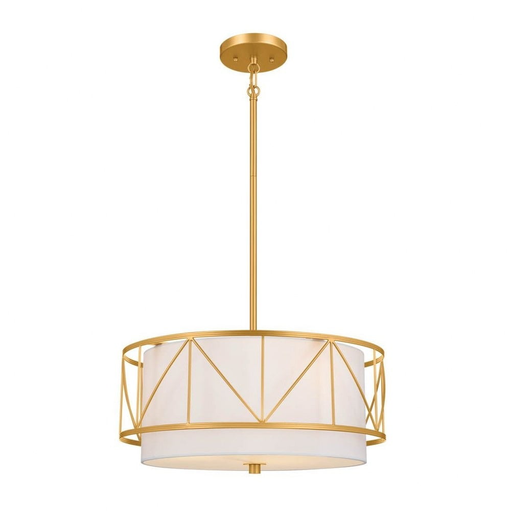 Classic Gold 3-Light Drum Pendant with White Fabric Shade