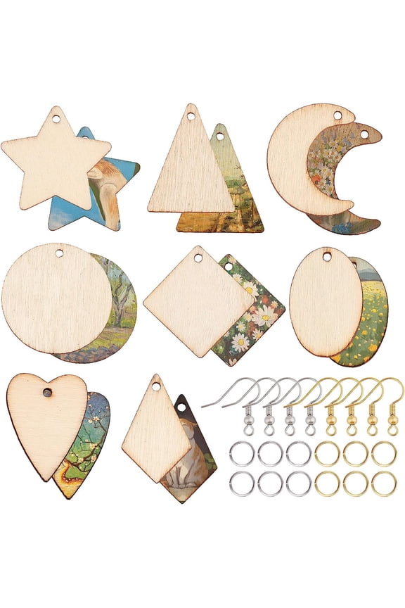 520Pcs 80 Pairs Unfinished Wooden Earrings Wood Earring Blanks Kit Wood Large Charms 160Pcs Earring Hooks 200Pcs