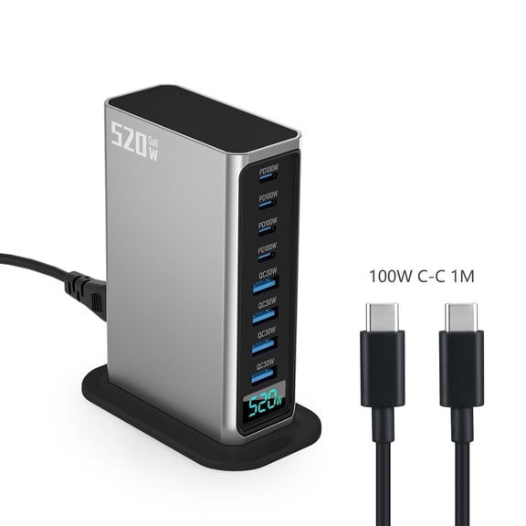 GANNECT 520W GaN 4C4A Charging Station for MacBook Pro, iPhone, Samsung, 4-Ports Docking Station
