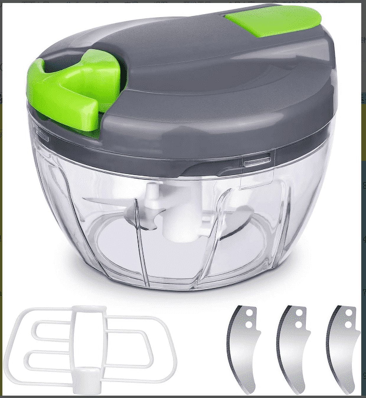 520ml Manual Food Chopper Shredder with 6 Stainless Steel Blades, Portable Hand Pull String