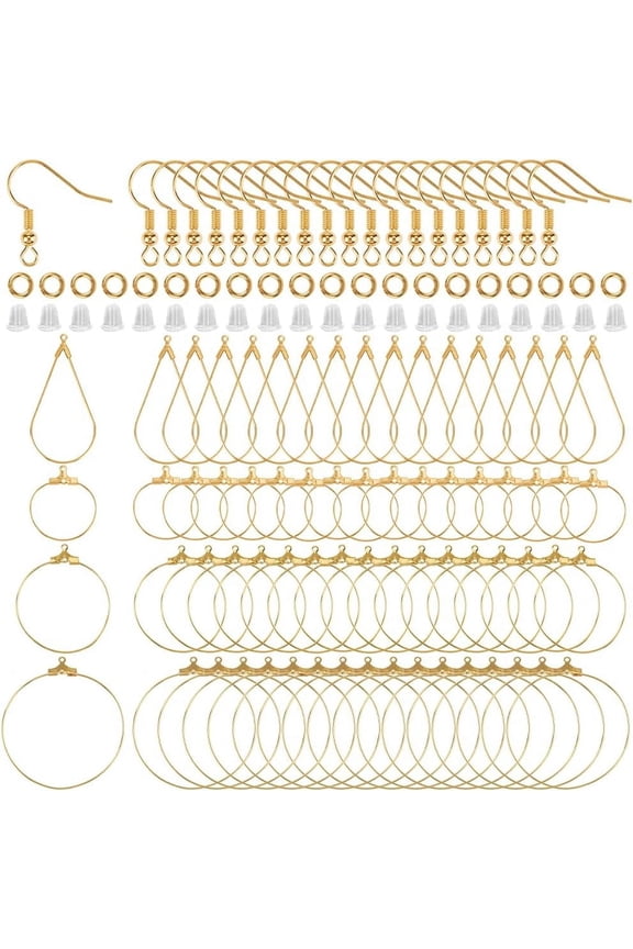 520pcs Gold Earring Beading Hoops Hoop Earrings Findings Brass Circle Round Golden Beaded Hoops Ear Nuts Findings Bulk for DIY
