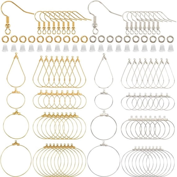 520pcs Hoop Earrings Findings Beading Hoop Earring Supplies Brass Golden Silver Waterdrop Round Shaped Ear Kits with Open Jump Rings for Women Jewelry Making Components Crafting Findings for diy