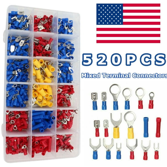 520pcs Insulated Connector Electrical Wire Splice Spade/Crimp/Ring Terminal Kit