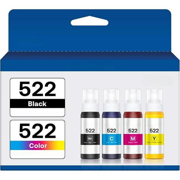 522 High Capacity (5 Bottles) Refill Ink Bottle Replacement for Epson Compatible 522 Ink Refill Bottles (Not Sublimation Ink) Use for EcoTank ET-2803 ET-2800 ET-2720 ET-4800 Printer