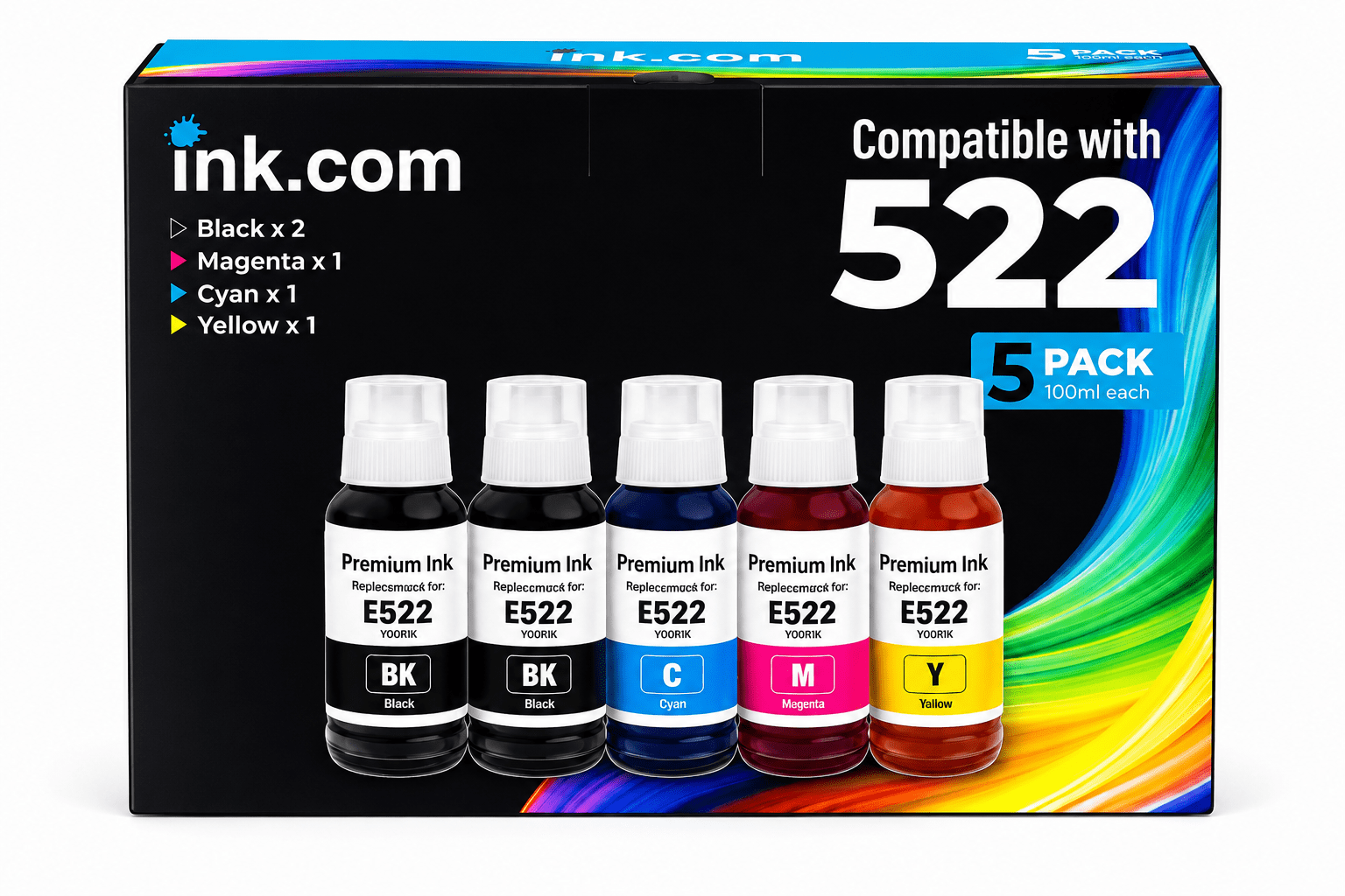 Ink .Com Compatible 522 High Capacity Ink Refill 5 Pack Compatible with ...