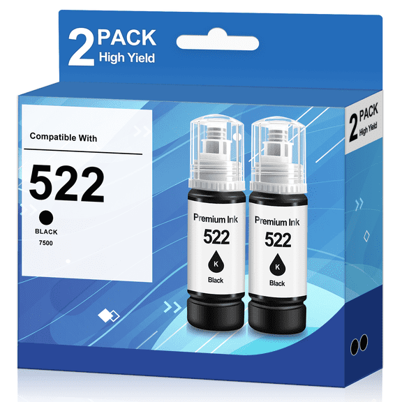 522 Ink Refill Bottles Compatible for Epson T522 522 Black Ink Bottles for Epson ET-2800 2400 2720 2803 2840 4700 4800 4810 Printer (2-Black)