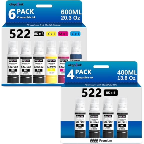 522 Ink Refill Bottles Set Black Color Compatible for T522 ET-2800 ET-2803