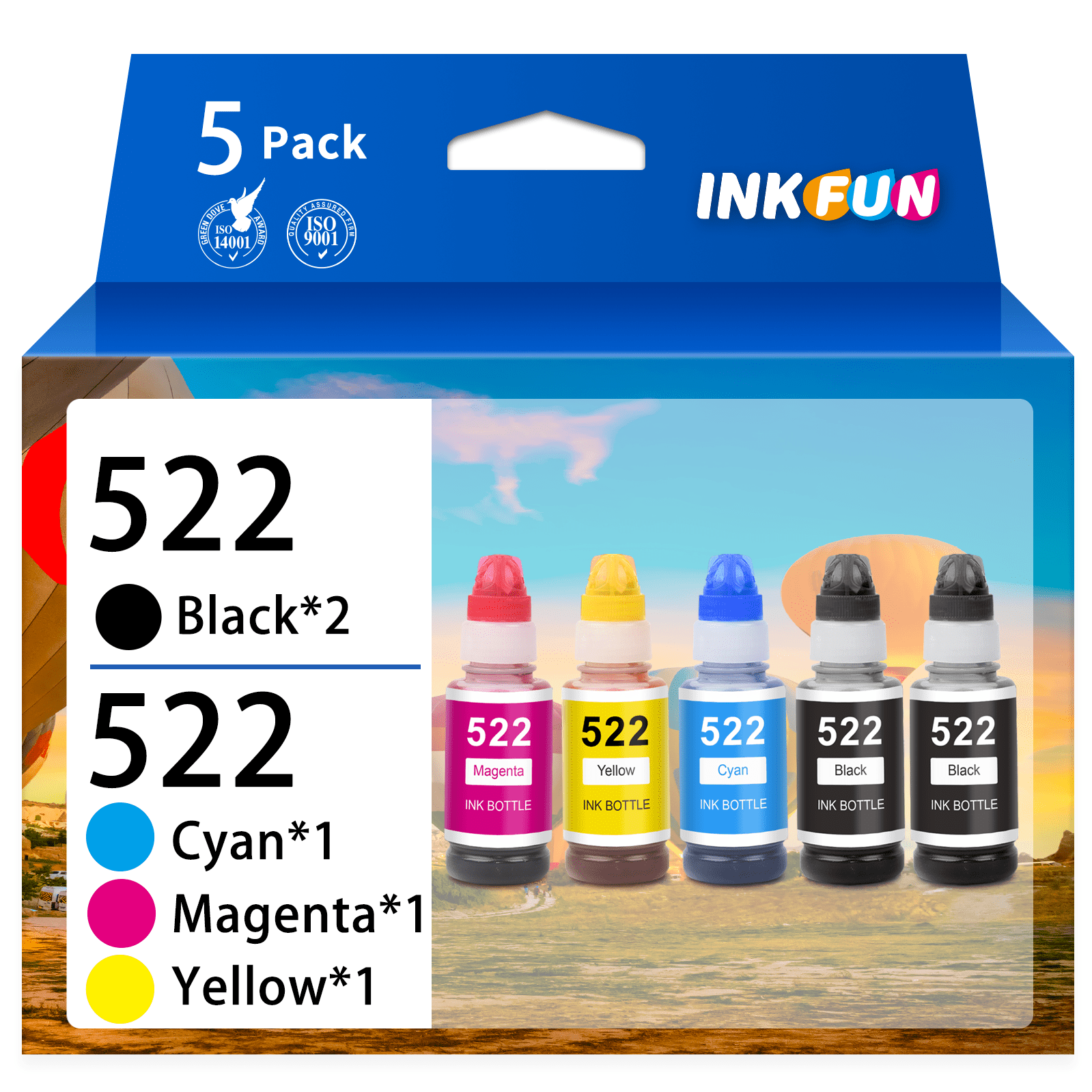 OFFICENTER T522 522 Ink Refill Bottles For Ecotank ET-2760 ET-4760 ET-2750 ET-2720 ET-3760 ET-2850 ET-15000 ET-2800 ET-4700 ST-4000