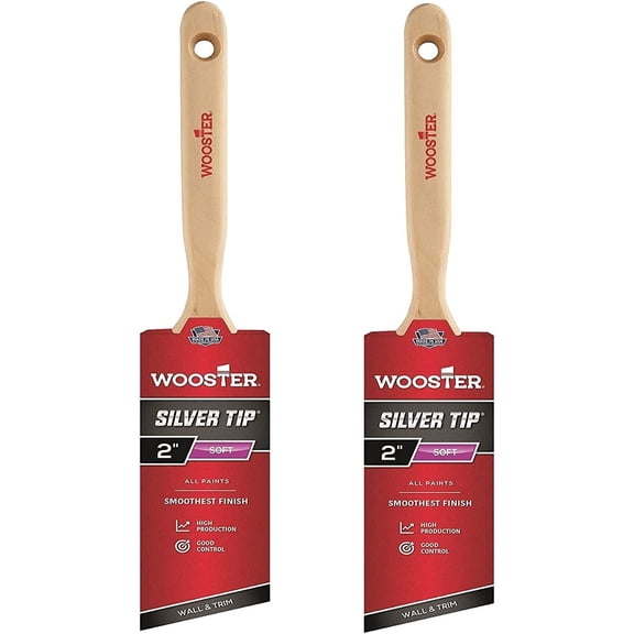 2-pack Wooster Silver Tip Angled Sash Paintbrush - 2 Inch - 2 Pack, Silver Interior & Exterior Use, Professional Finish