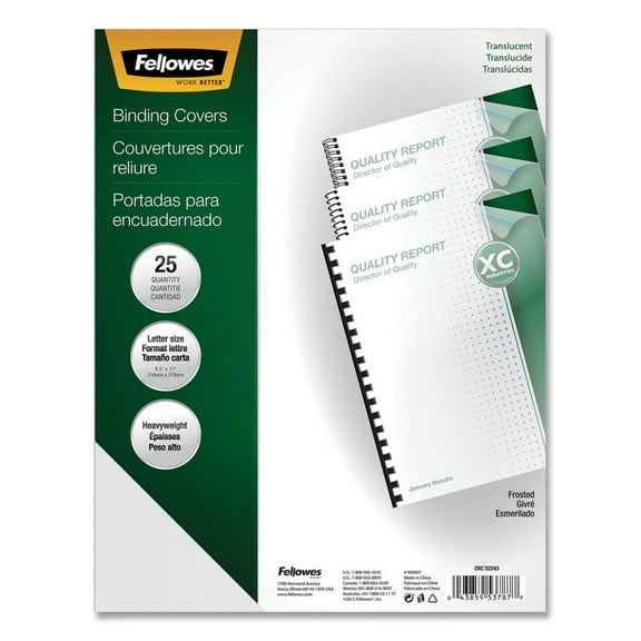 Fellowes Mfg Co. 5224301 Unpunched 11 in. x 8.5 in. Futura Presentation Covers for Binding Systems - Frost (25/Pack)