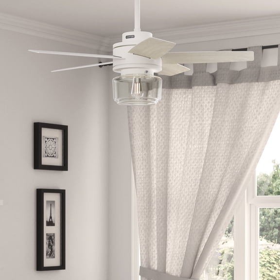 Hunter 44 inch Indoor Ceiling Fan with LED Light and Remote Control - White Ceiling Fan, Standard Mount, 5 Blades, For Bedroom, Living Room, or Kitchen, Quiet - Margo 52287, Textured White