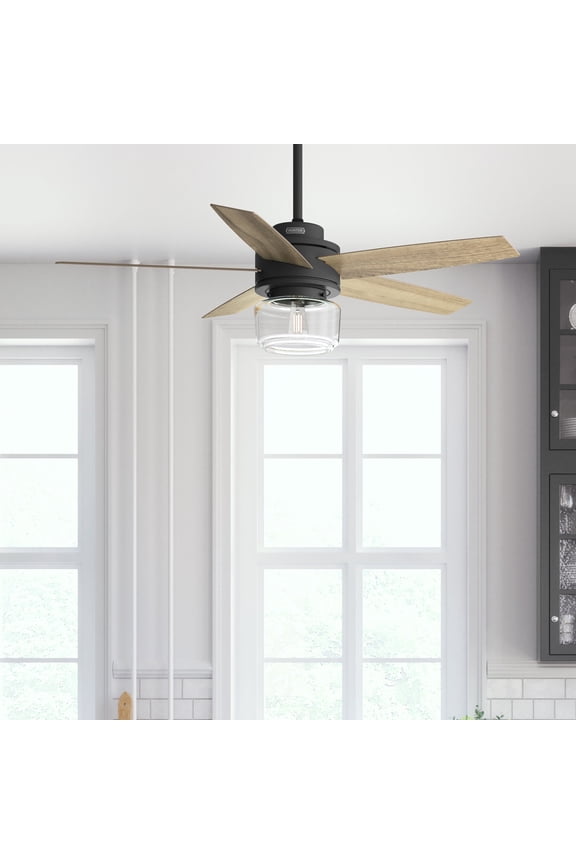 52 inch Indoor Ceiling Fan with LED Light and Remote Control - Black Ceiling Fan, Standard Mount, 5 Blades, For Bedroom, Living Room, or Kitchen, Quiet - Margo 52335, Matte Black