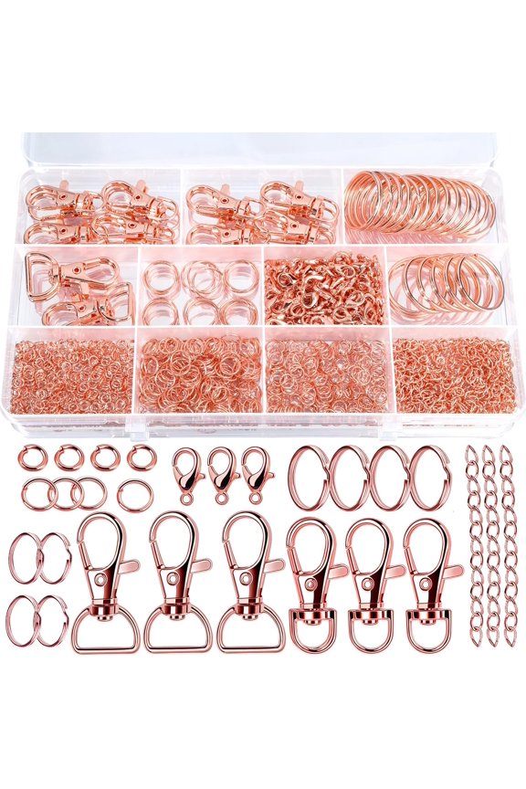 524PCS Key Chain Making Kit, Keychain Making Supplies Rose Gold Keychain Craft Supplies Key Chain Clips, Key Rings and Jump Rings for Jewelry Lanyard