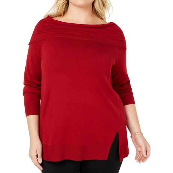 525 America Womens Wide Collar Pullover Sweater, Red, Plus Size, 3X
