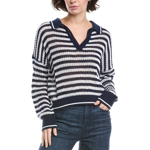 525 America womens  Kimberly Stripe Tipping Polo Pullover, m, Blue