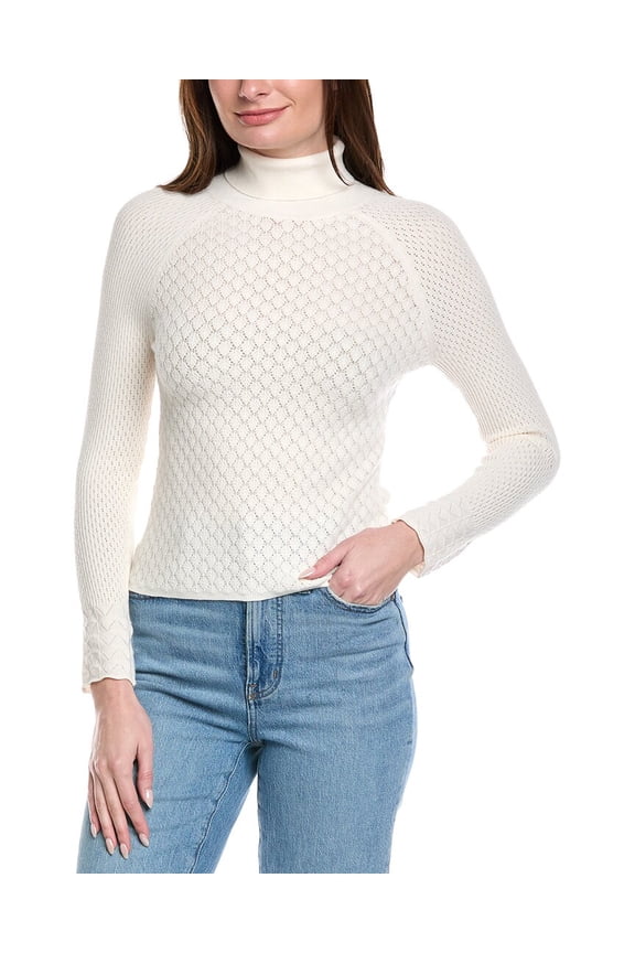 womens Lace Stitch Sweater, s, White