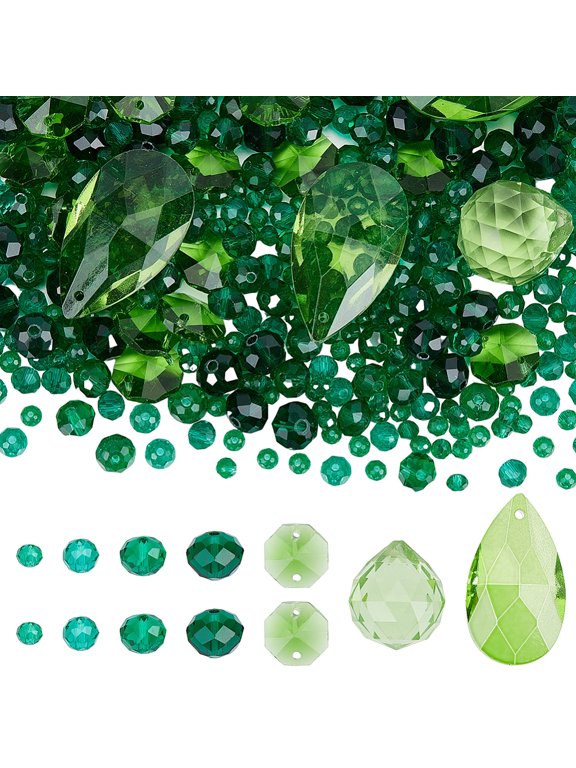 525Pcs Chandelier Crystals Prisms Suncatcher Beads Rainbow Maker Large Teardrop Rondelle Octagon Charms Glass Green Beads Hanging Ornaments