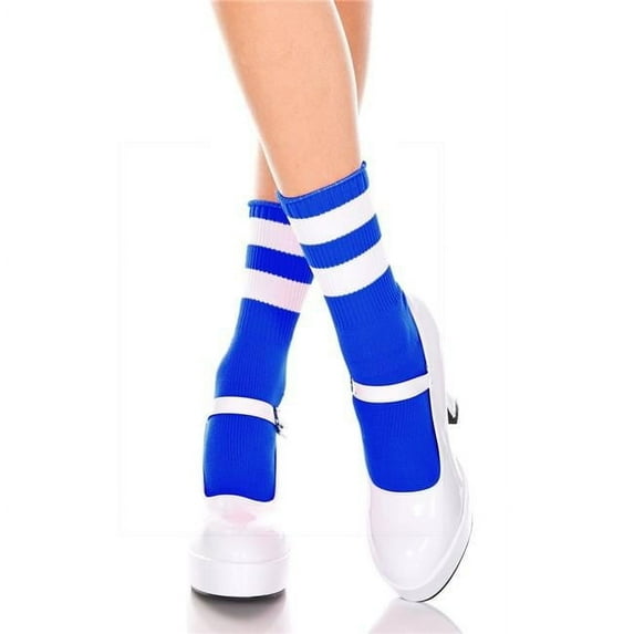 526-ROYAL BLUE-WHITE Acrylic Ankle High with Striped Top Socks, Royal Blue & White