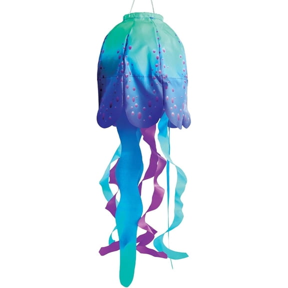 5261  18-inch Blue Jellyfish 3D Windsock  Colorful, Fully Printed Outdoor Decor