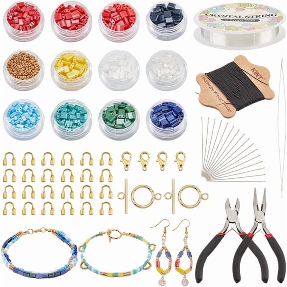527 Pcs Beads Kit 9 Colors Glass Seed Beads Kit Including Elastic Thread Pliers Cutter and 5g Round Rocailles Beads for Jewelry Design Necklace Bracelet Earring Making