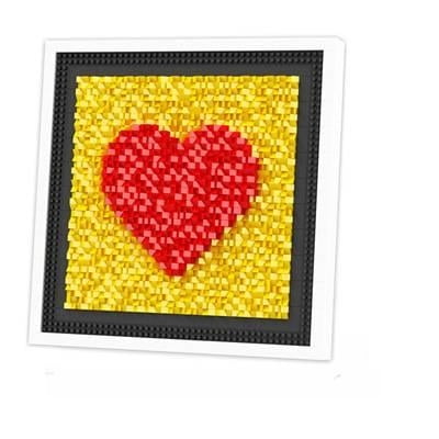 528 Pieces Romantic Red Heart Pixel Mosaic Brick Art Frame, Framed Yellow Base Love Heart 3D Block Wall Ornament, Desktop & Wall Mount Decor Gift for Anniversary, Wedding & Valentine’s Day
