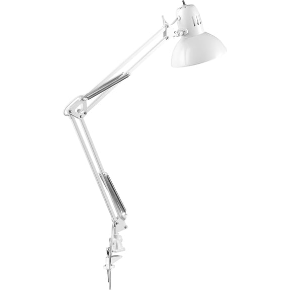 52847 31.5 Inch Swing Arm Clamp-On White Desk Lamp with Nickel Accents, On/Off Rotary Switch, Book Reading Light, Home Essentials, Office Dcor, LED Bulb Compatible