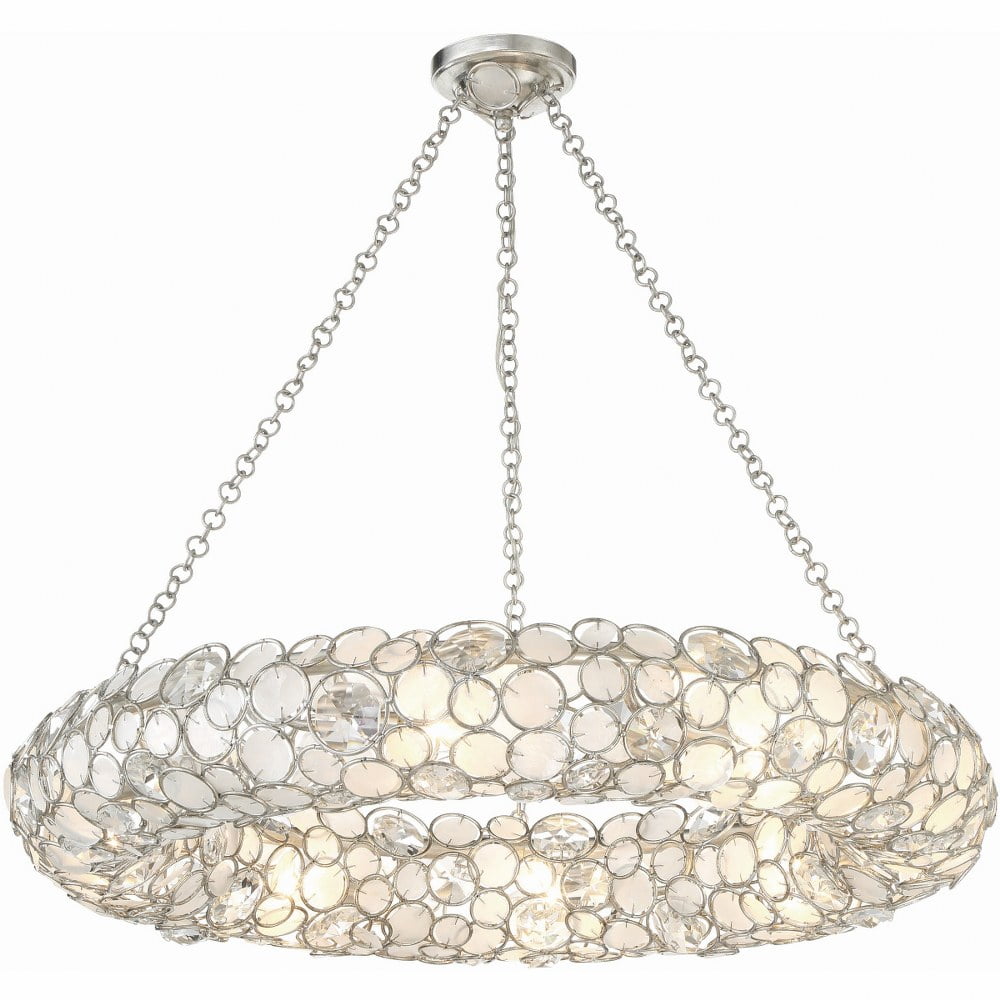 Antique Silver 8-Light Chandelier with Hand Cut Crystal