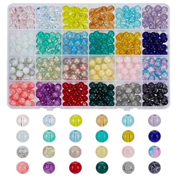 528Pcs 24 Styles Baking Paint Glass Beads Round Mixed Color 8~9mm Hole: 1.3~1.6mm 22pcs/style