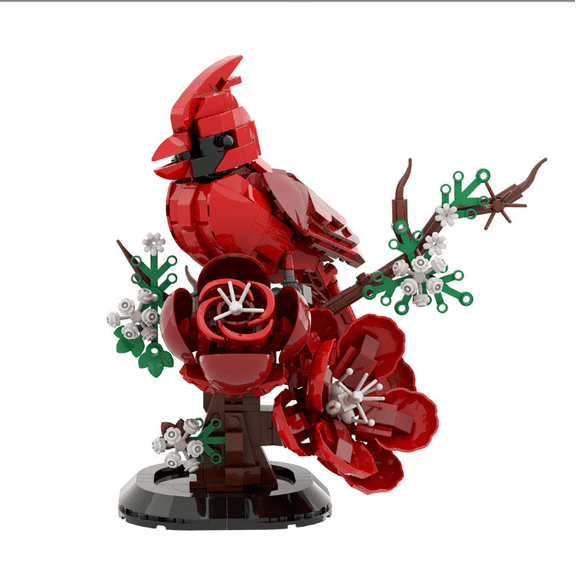 529 Pieces MOC Red Northern Cardinal Bird Building Kit, Creative Flower Branch Bird Model Bricks, Desktop Decorative Display Building Blocks Gift for Adults