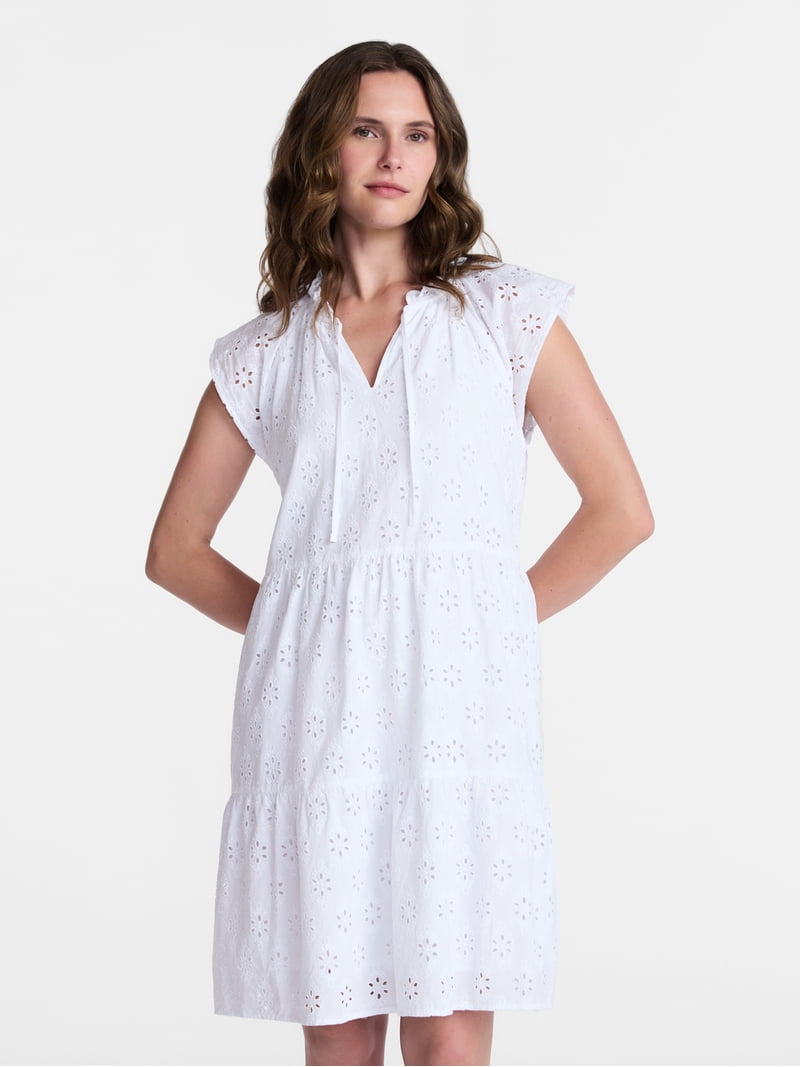 eyelet cotton mini dress Cotton Eyelet Smocked Mini Dress S