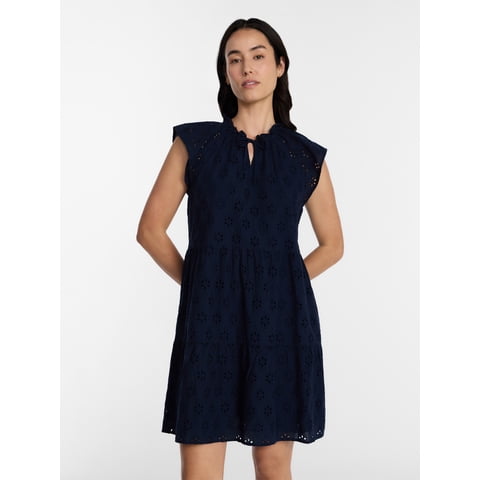 Women's Eyelet Embroidery Cotton Mini Dress with Flutter Sleeves, Sizes XS-XXXL