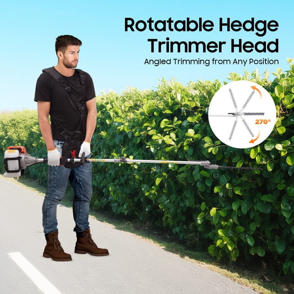 52CC 2.3HP 2-Stroke 5 in 1 Gas Brush Cutter, Multifunctional Gasoline Grass Trimmer with Extension Pole, 270 Rotating Head Hedge Trimmer Chainsaw Pruning Tool for Outdoor Lawn Farm Use