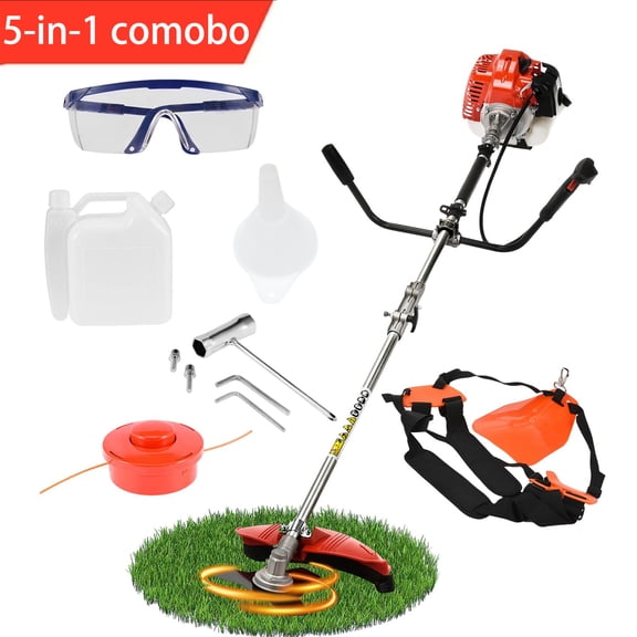 52CC 2-Cycle Gas Weed Wacker, 5 in 1 Gas Weed Eater, Upgraded Weed Eater, 9500rpm High Power String Trimmer, Brush Cutter for Yard, Garden Easy to Start