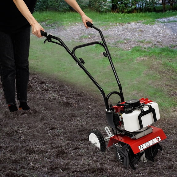 52CC 2-Stroke Garden Tiller, Mini Cultivator, Gas Powered Rototiller, 1700W Single Cylinder Farm Tiller for Orchards, Plains