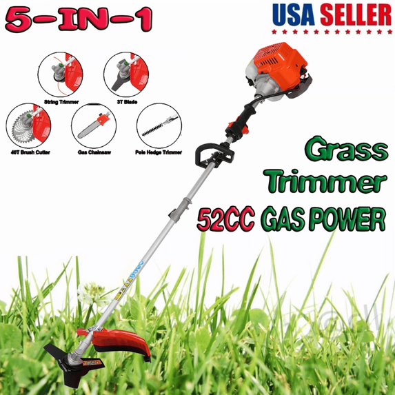 52CC 2-Stroke Gas Weed Eater, 5 in 1 Gas String Trimmer Upgraded, High Power Weed Wacker Gas Powered, Outdoor Brush Cutter Hedge Trimmer, Multi Functional Trimming Tools for Lawn, Yard, Garden