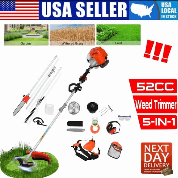52CC 2-Stroke Gas Weed Eater, 5 in 1 Gas String Trimmer Upgraded, High Power Weed Wacker Gas Powered, Outdoor Brush Cutter Hedge Trimmer, Multi Functional Trimming Tools for Lawn, Yard, Garden