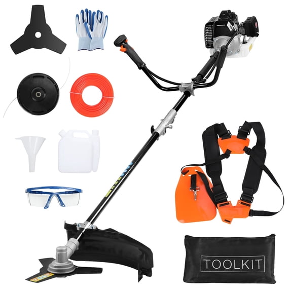 52CC 2-Stroke Gas Weed Trimmer, 7000RPM Professional Brush Cutter with Split Shaft, 1.1L Fuel Tank Grass Trimmer, Includes Blade and Grass Head for Lawn Care