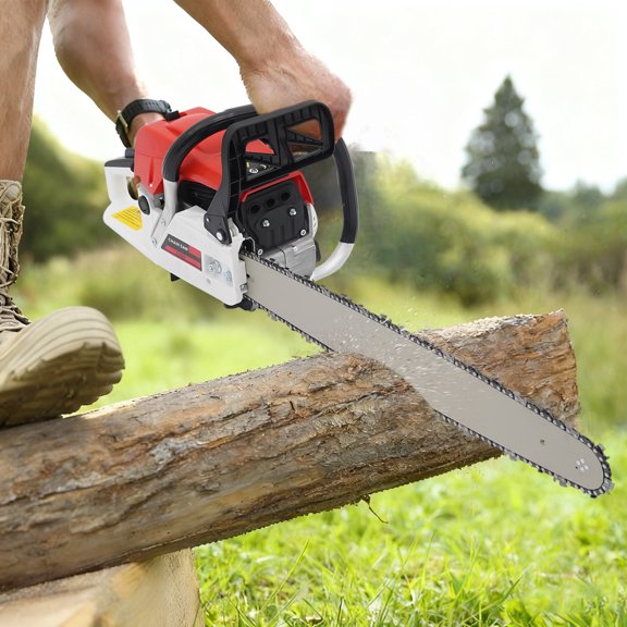 52CC 2-Stroke Gas-powered Chainsaw,22Inch Single Cylinder Self-reset Pull Start Chainsaw Cutting Wood Gas Sawing, Handheld Lightweight Chainsaw Kit w/Chain Bar Cover for Cutting Wood