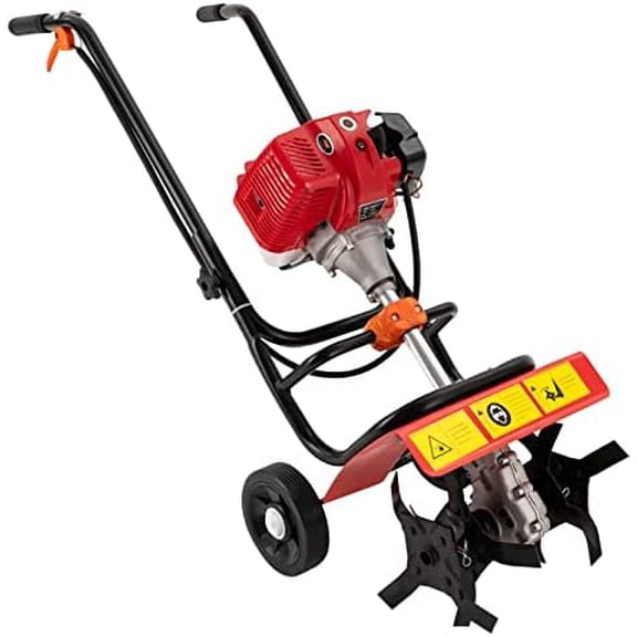 52CC 2 Stroke Rototiller, Hand Push Rotary Tiller Cultivator Mini Garden Tiller with Widened Mud Gas Powered Long Handle for Soil Cultivation Farm Plant Garden Lawn$$Garden & Patio