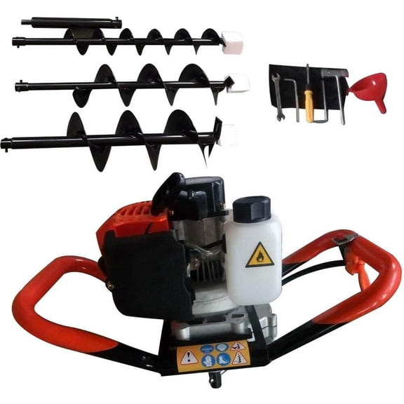 52CC Auger Post Hole Digger 2-Stroke Gas Powered Earth Auger Digger 1700W Gasoline Garden Fence Plant Soil Digging Tool with 3pcs Drill Bit Set and Extention Rod$$Garden & Patio
