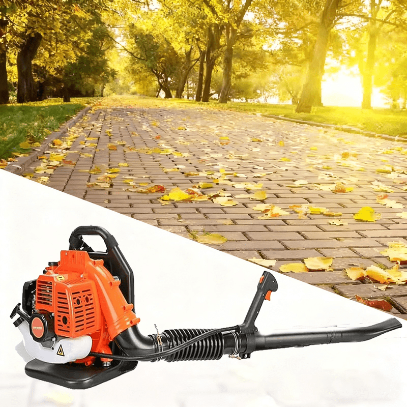 52CC Backpack Gas Powered Leaf Blower 550 CFM 1.7 HP 2 Cycle Grass Lawn Blower Air Cooling, Low Vibration and Ergonomic Design for Outdoor Gard Yard Cleaning and Snow Removal