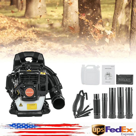 52CC Backpack Gas Powered Leaf Blower 550 CFM 1.7 HP 2-Cycle Grass Lawn Blower Air Cooling, Low Vibration and Ergonomic Design for Outdoor Gard Yard Cleaning and Snow Removal