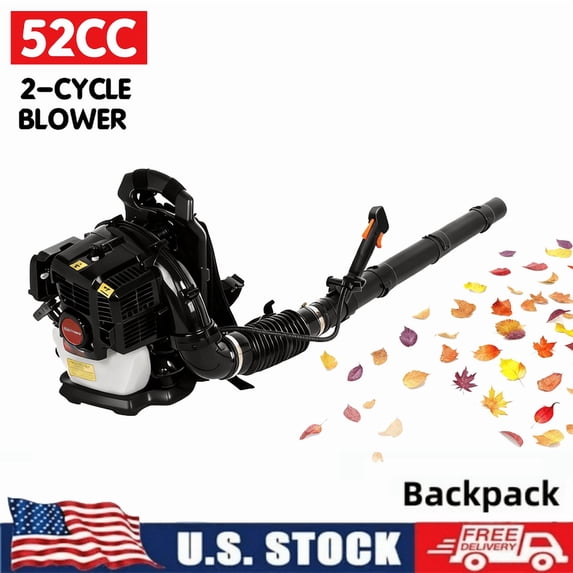 52CC Backpack Gas Powered Leaf Blower, Commercial 550 CFM 1.7 HP 2 Stroke Powerful Lightweight Gasoline Grass Lawn Blower with Harness Air-Cooled & Fuel Tank for Yard Lawn Care, Snow Removal